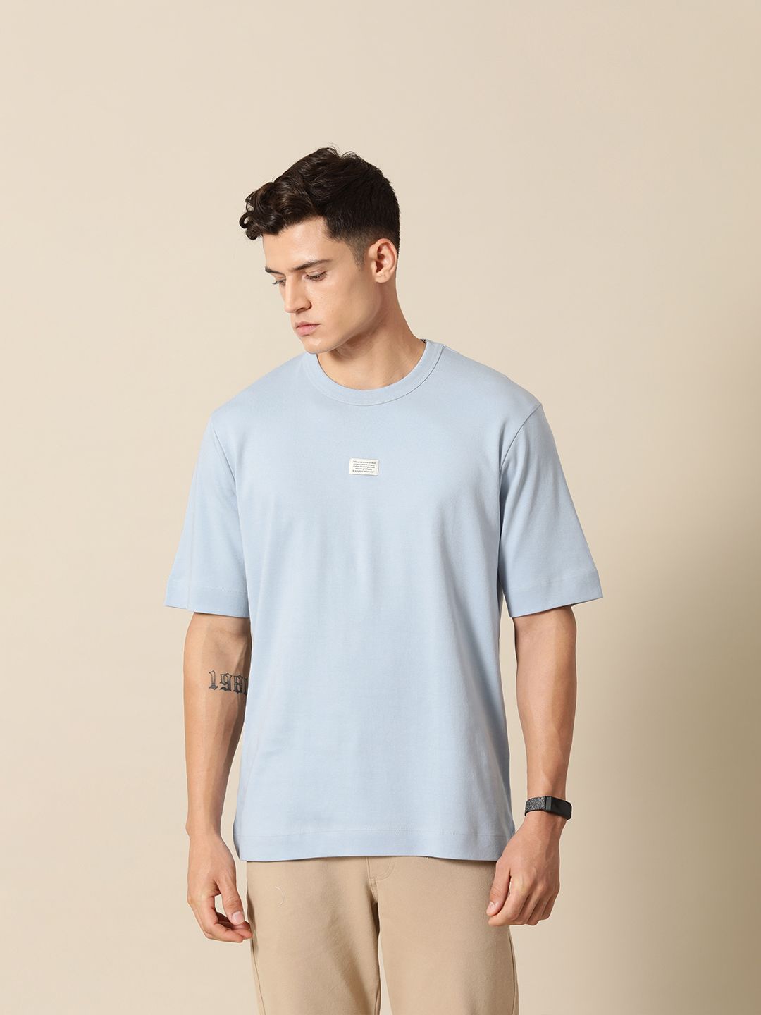 Mr Bowerbird Solid Pure Cotton Casual Oversized T-shirt With Patchwork Detail