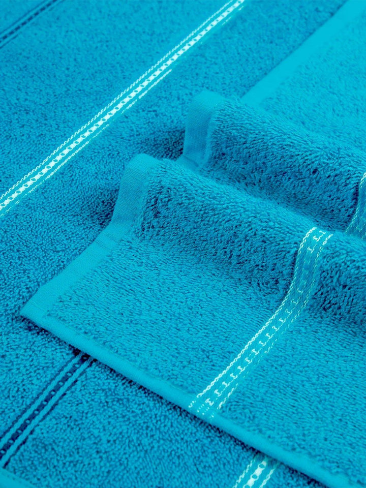 MYTRIDENT Teal & White Striped Cotton 450 GSM Bath Towel