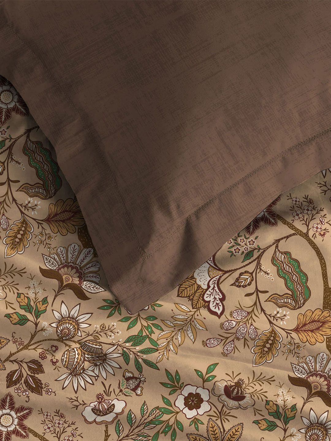 MYTRIDENT Chintz Brown Celebration Flat 144TC Queen Pure Cotton Bedsheet Set