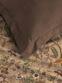 MYTRIDENT Chintz Brown Celebration Flat 144TC Queen Pure Cotton Bedsheet Set