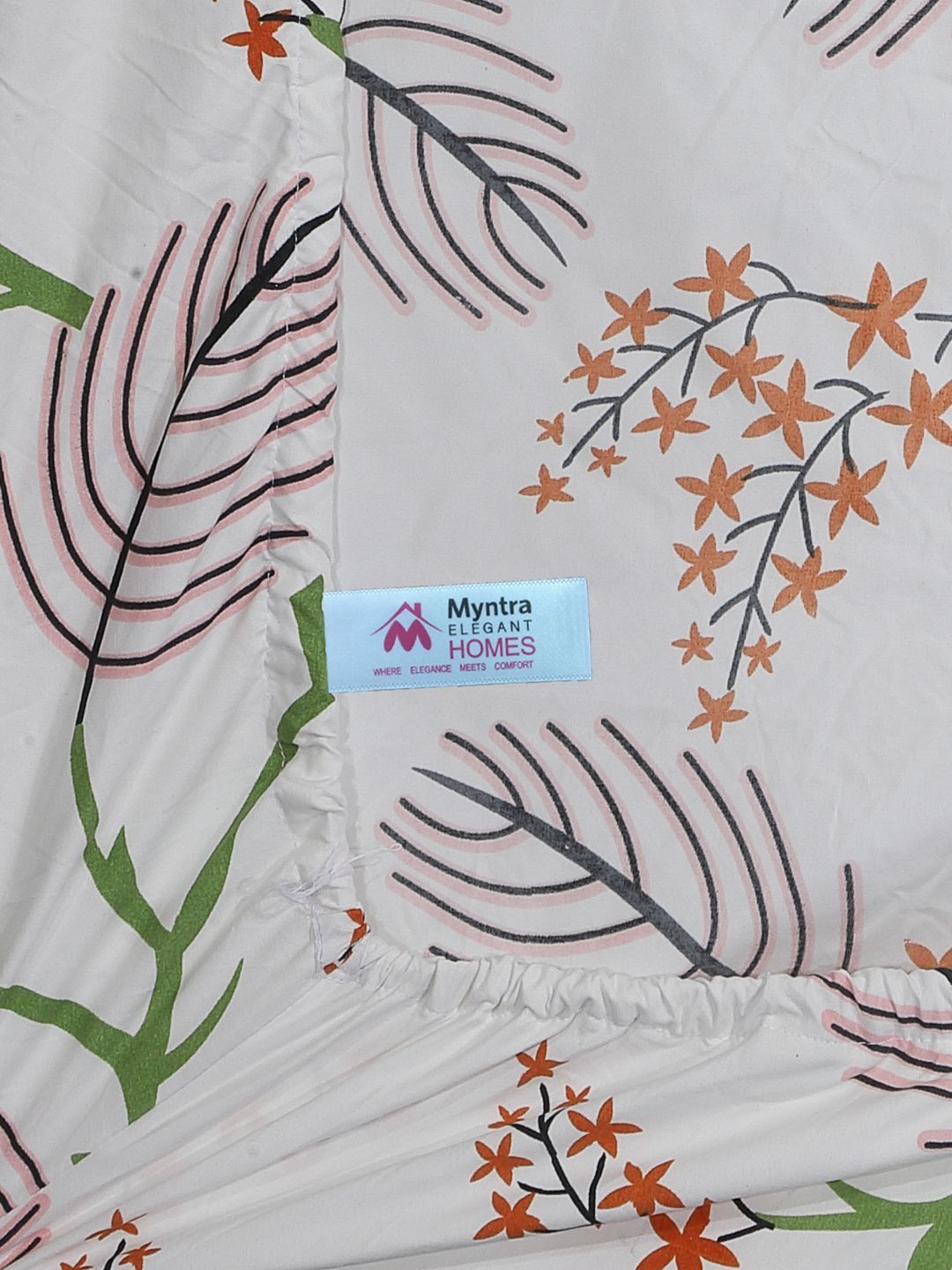 Myntra Elegant Homes White & Green Floral 300 TC Single Bedsheet with 1 Pillow Covers