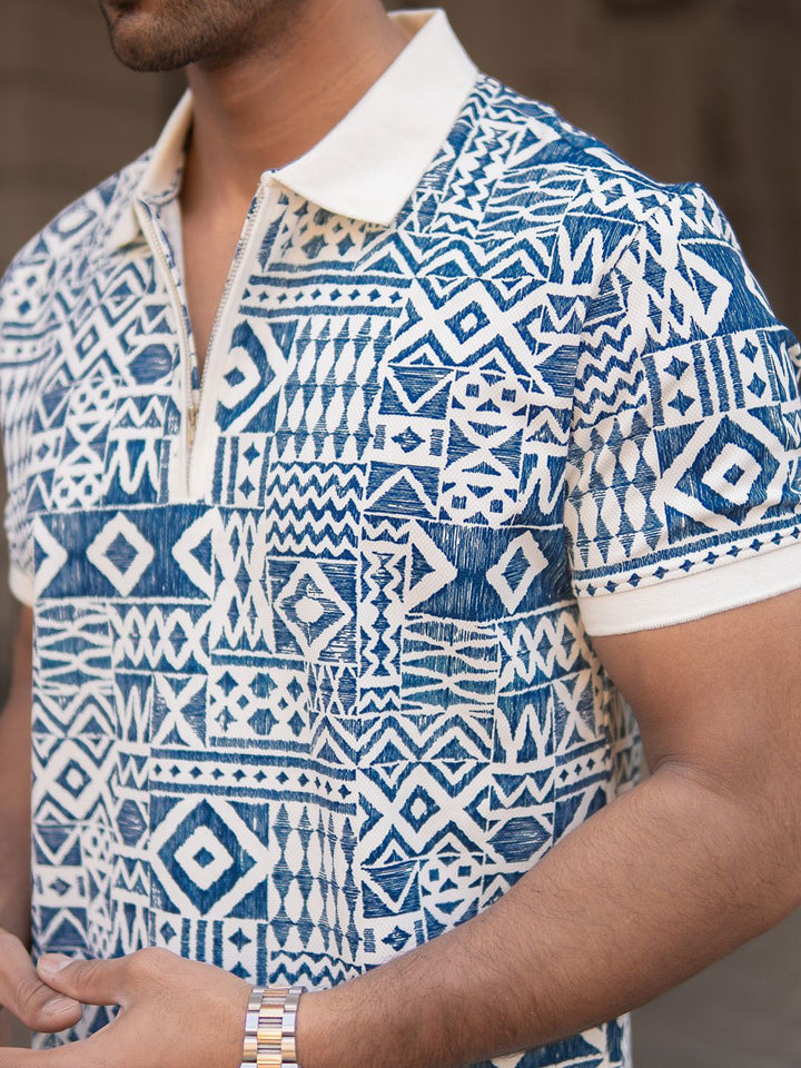 Powerlook Men Geometric Printed Polo Collar T-shirt