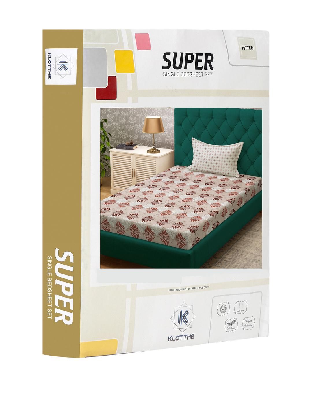 KLOTTHE Beige Floral Cotton Single Bedsheets