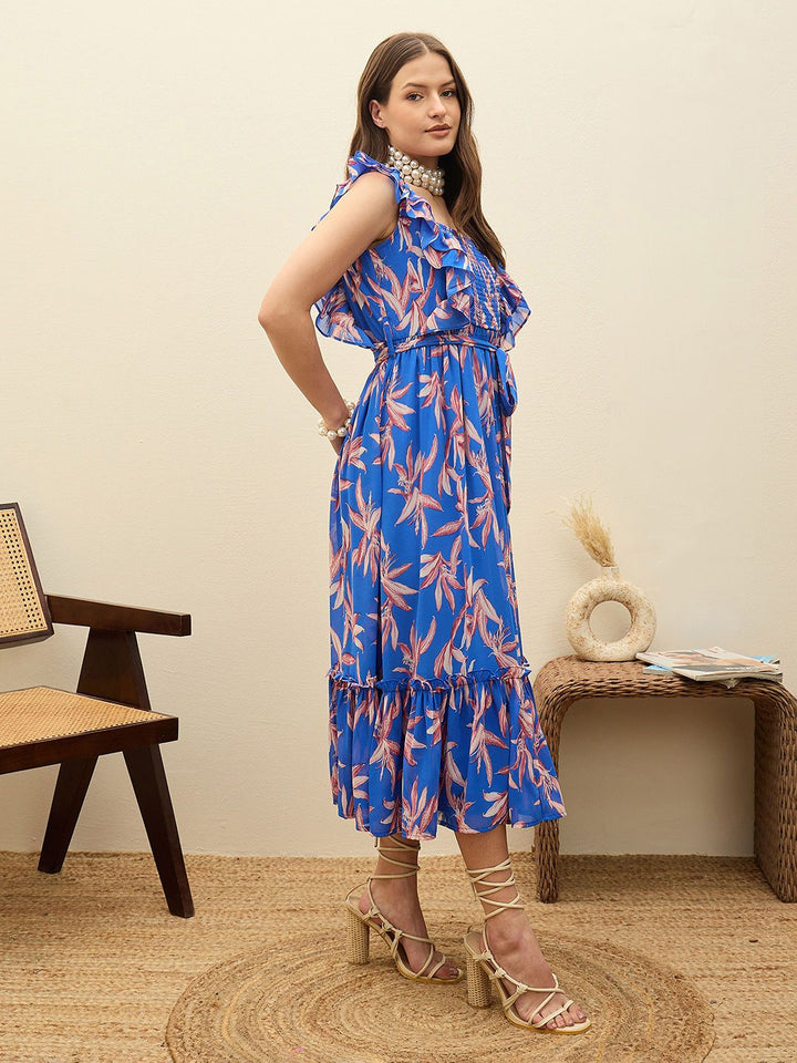 SASSAFRAS Floral Print Georgette Fit & Flare Madi Dress