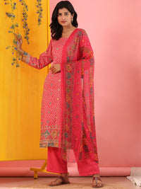 Mamicha Women Bandhani Printed Regular Sequinned Pure Cotton Kurta with Trousers & With Dupatta