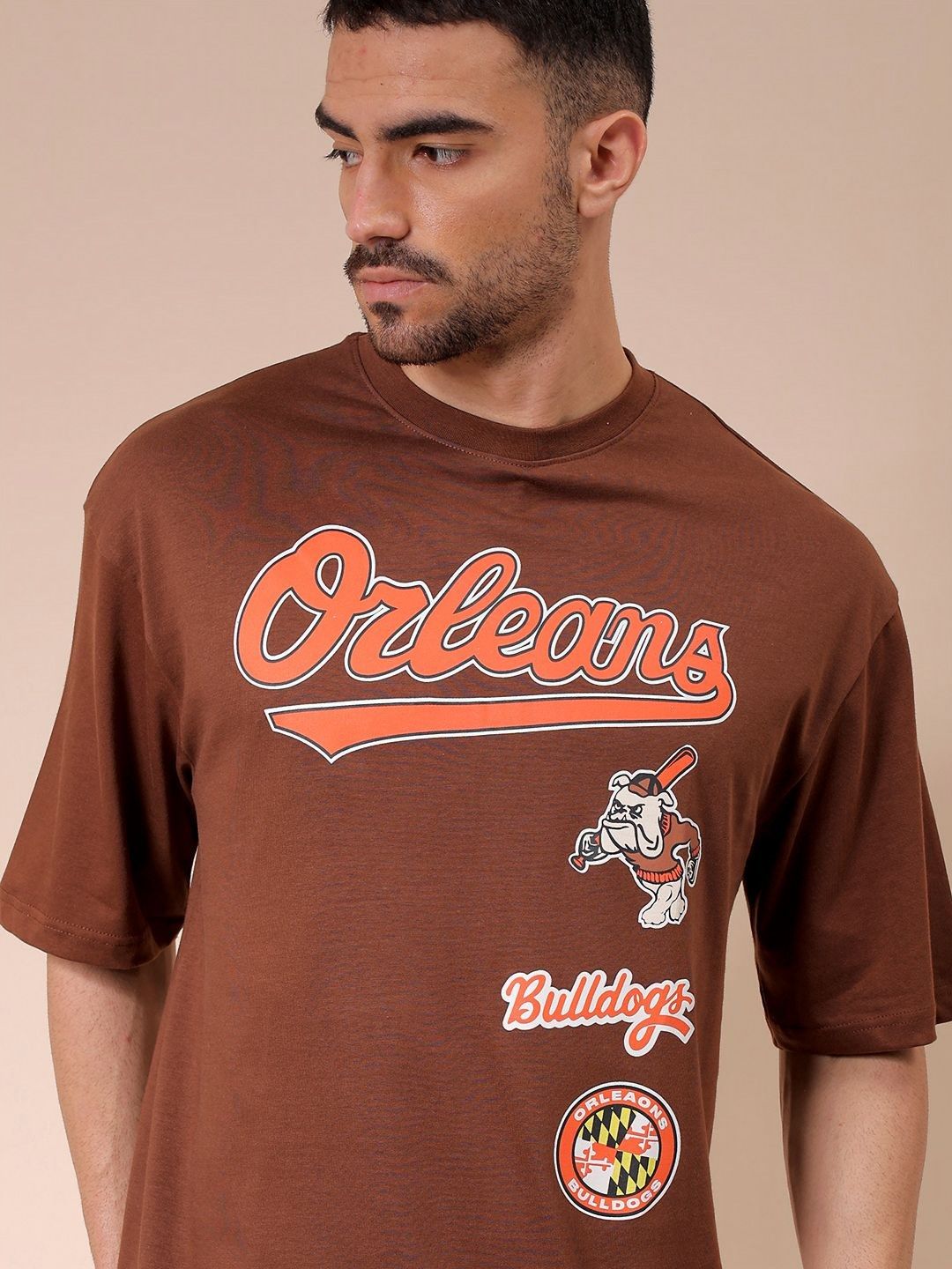 The Indian Garage Co Men Typography Printed Round Neck Cotton Oversized T-shirt