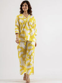 Mamicha Wanita Bercetak V-Neck Cotton Tunik dan Seluar Co-Ords