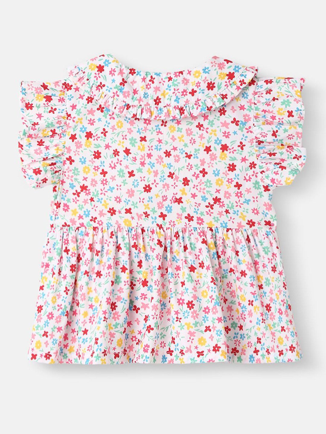 Nauti Nati Girls Floral Printed Peter Pan Collar Bell Sleeve Ruffles Peplum Top