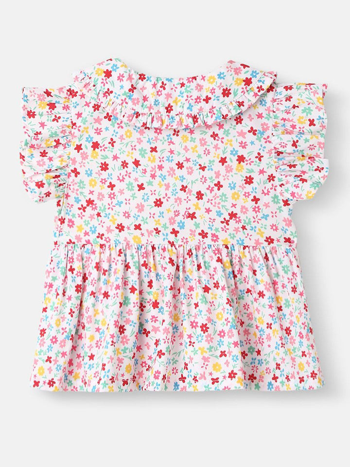 Nauti Nati Girls Floral Printed Peter Pan Collar Bell Sleeve Ruffles Peplum Top