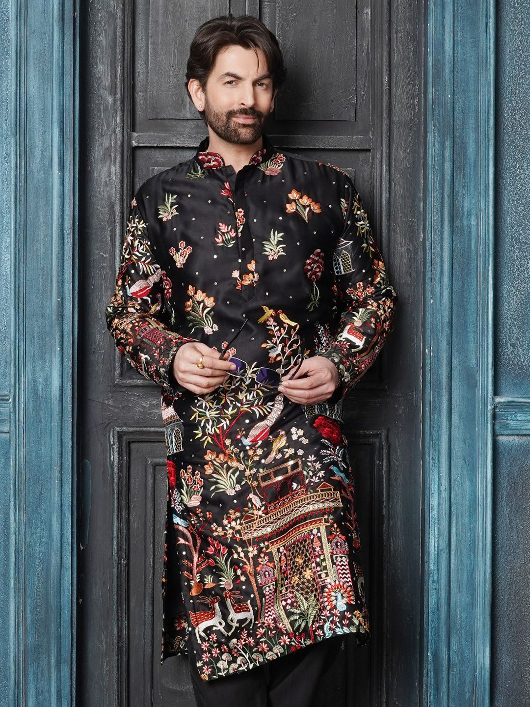 SOJANYA LUXE Lelaki Sulam Benang Kerja Satin Kurta