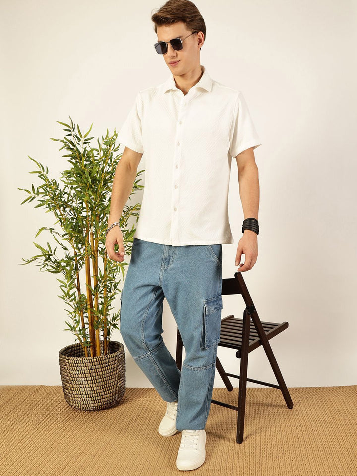 Thomas Scott Men Classic Spread Collar Solid Oversized Casual Shirt