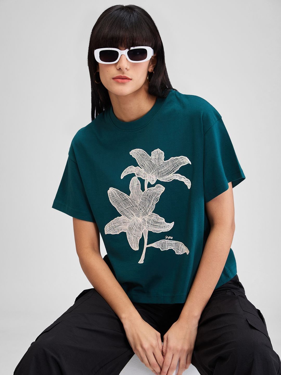 SPYKAR Women Floral Oversized T-shirt