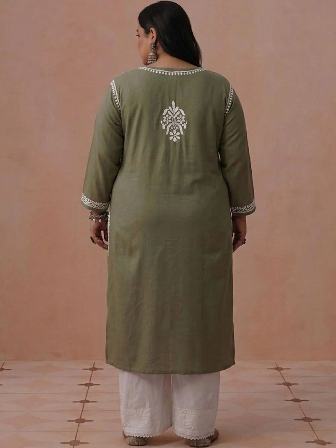 Rumah Wanita Chikankari Kurta Chikankari Sulaman Bunga