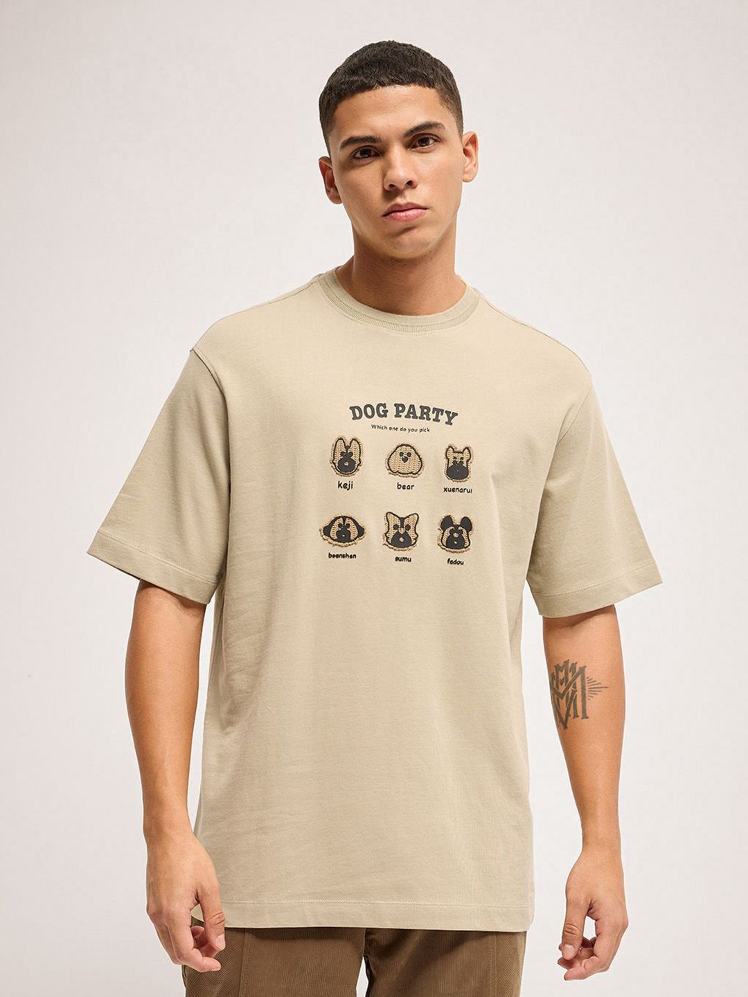 THE BEAR HOUSE Men Graphic Printed Round Neck Pure Cotton Oversized T-shirt