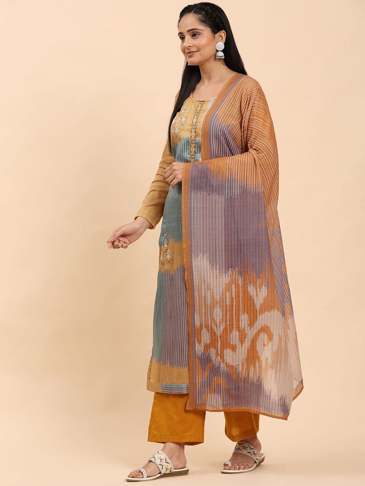 Mamicha Wanita Bercetak Kurta Kapas Tulen Biasa dengan Palazzos & Dengan Dupatta