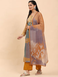 Mamicha Wanita Bercetak Kurta Kapas Tulen Biasa dengan Palazzos & Dengan Dupatta