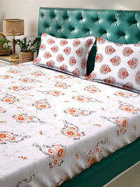 Myntra Elegant Homes Orange Floral Fitted 400 TC Cotton Set Cadar King 2.50 m x 2.25 m