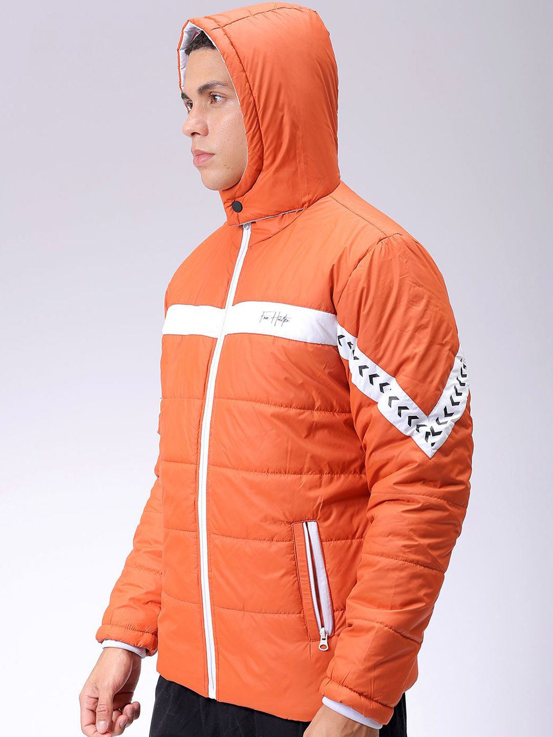 The Indian Garage Co Men Hooded Striped Casual Padded Jacket