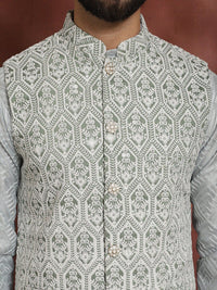 Anouk Embroidered Regular Thread Work Kurta Churidar with Nehru jacket