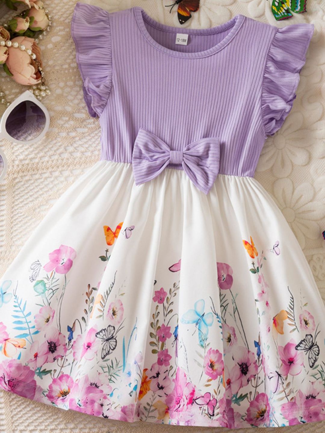 YK Girls Flutter Sleeve Fit & Flare Dress