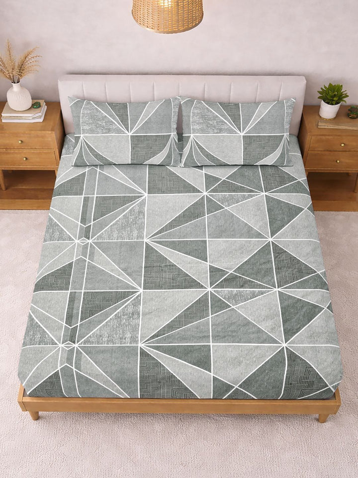 KLOTTHE Grey Geometric 300 TC Cadar Katil King dengan 2 Sarung Bantal