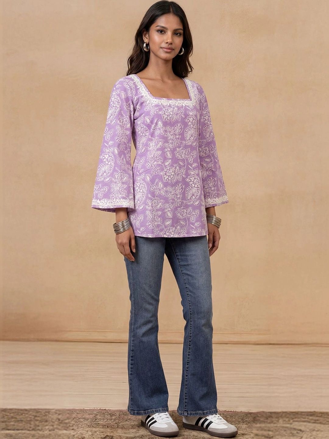 Kurta Bercetak Bunga Rumah Wanita Chikankari