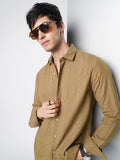 VASTRADO Men Slim Fit Textured Spread Collar Cotton Casual Shirt