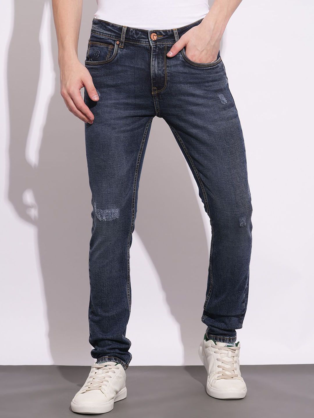 Being Human Men Classic Slim Fit Low Distress Light Fade Stretchable Jeans