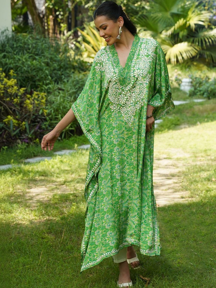 Rumah Chikankari Wanita Bercetak Chikankari Crepe Kaftan Kurta