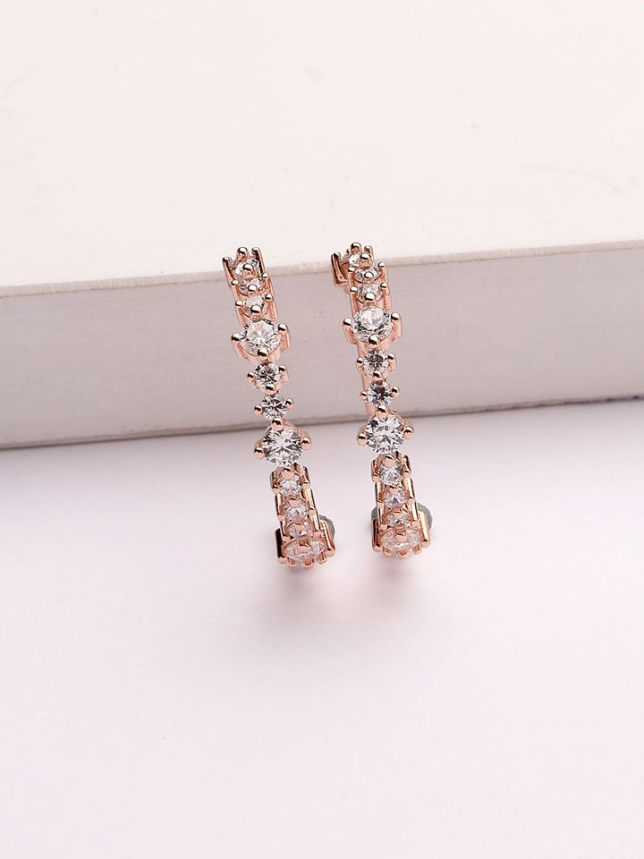PANASH 925 Sterling Silver Rose Bersalut Emas Zirkonia Kubik Subang Setengah Gelung