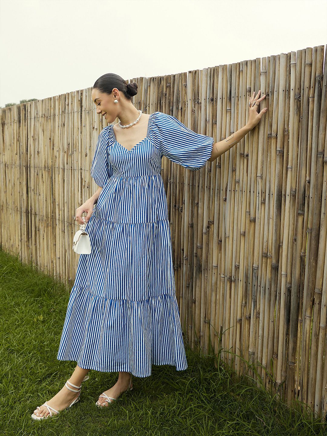 Pink Paprika by SASSAFRAS Women Striped Cotton Maxi Dress