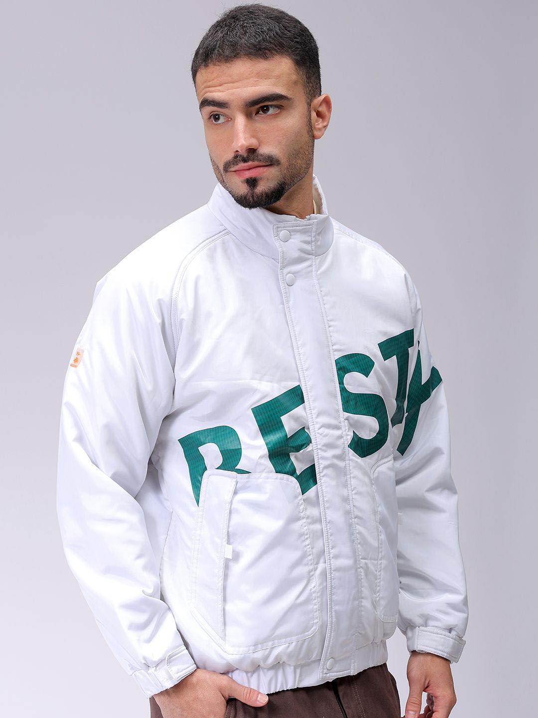 The Indian Garage Co Men Lightweight Puffer Jacket with Patchwork