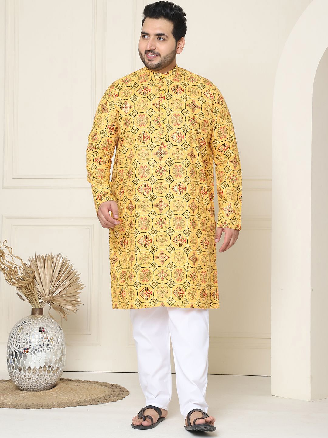SOJANYA PLUS Motif Etnik Bercetak Linen Kapas Kurta Lurus dengan Piyama