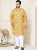 SOJANYA PLUS Motif Etnik Bercetak Linen Kapas Kurta Lurus dengan Piyama