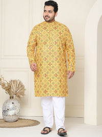 SOJANYA PLUS Motif Etnik Bercetak Linen Kapas Kurta Lurus dengan Piyama