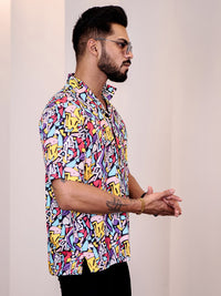 Eszett Men Abstract Printed Cuban Collar Casual Shirt