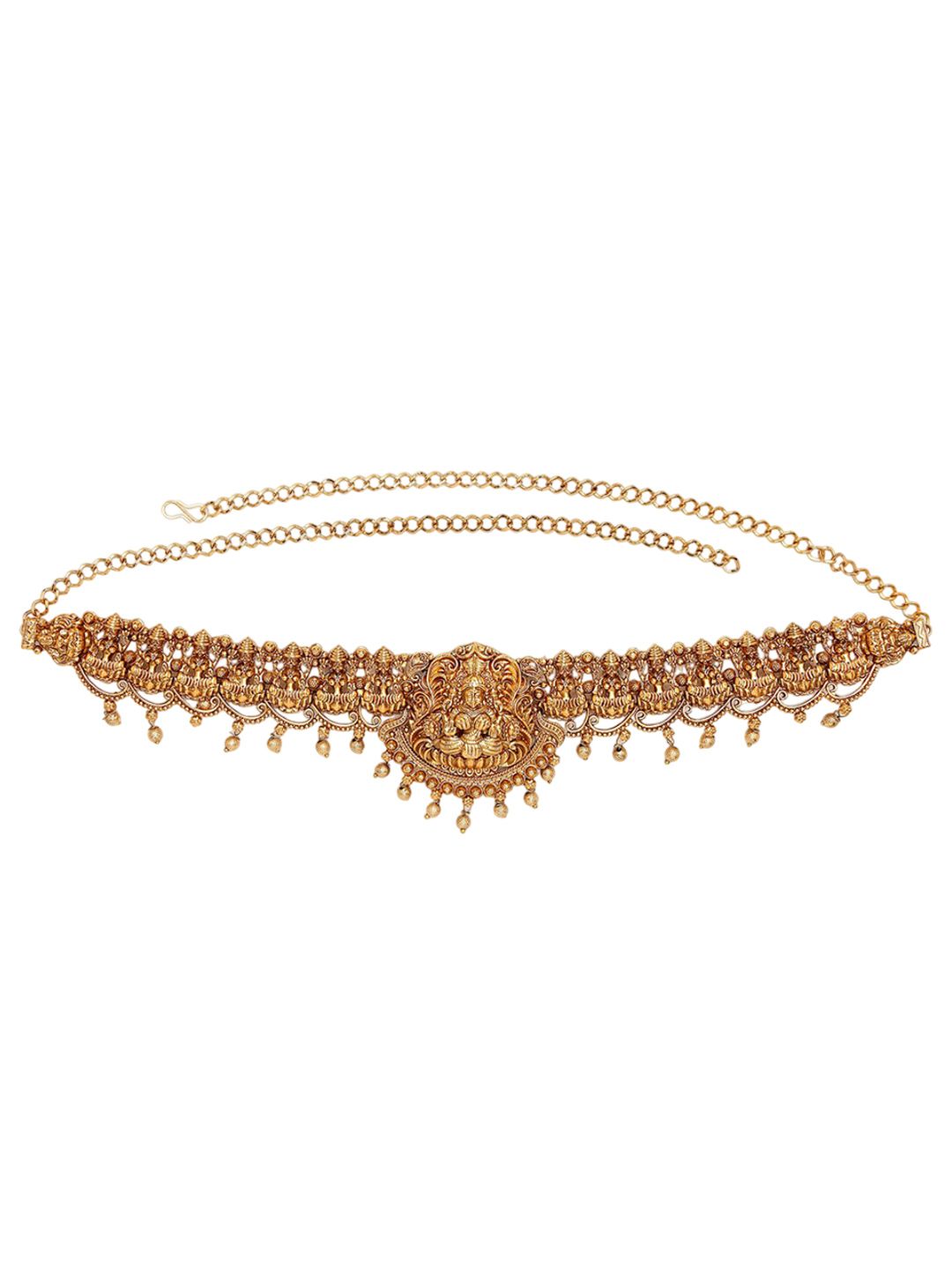 KARATCART Gold-Plated Artificial Beaded Lakshmi Mata Temple Kamarbandh Waist Chain
