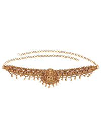 KARATCART Gold-Plated Artificial Beaded Lakshmi Mata Temple Kamarbandh Waist Chain