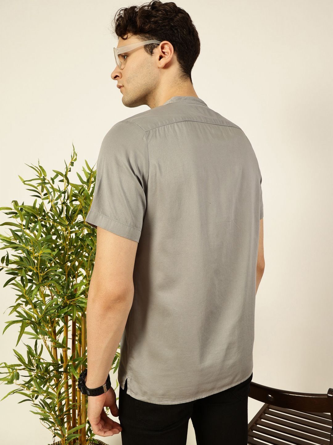 Thomas Scott Men Solid Mandarin Collar Cotton T-Shirt