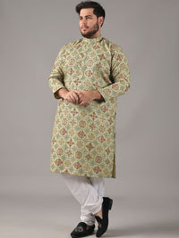 SOJANYA PLUS Plus Size Men Ethnic Motifs Printed Cotton Linen Straight Kurta With Pyjamas