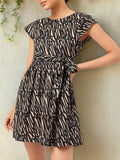 DressBerry Printed A-Line Mini Dress with Waist Tie-Up