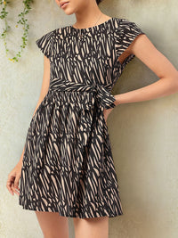 DressBerry Printed A-Line Mini Dress with Waist Tie-Up