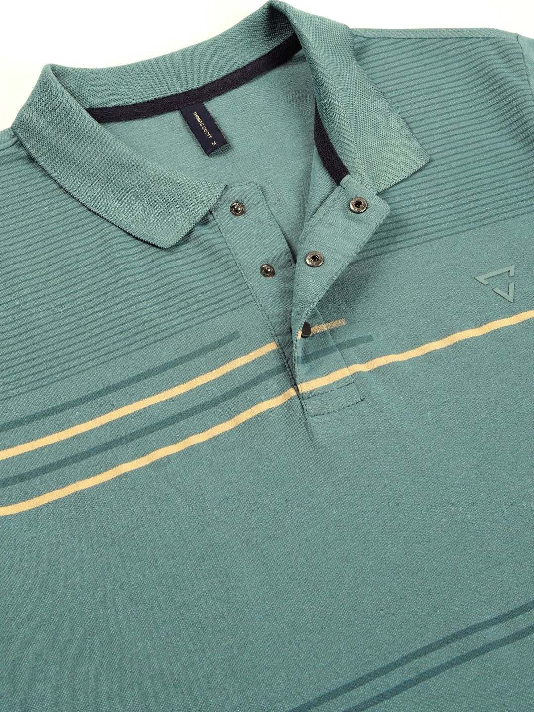 Thomas Scott Men Striped Polo Collar Cotton T-shirt