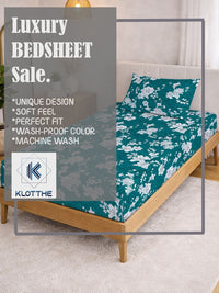 KLOTTHE Hijau & Putih Bercetak 300 TC Cadar Single Dengan Sarung Bantal- 2.25 m x 1.5 m