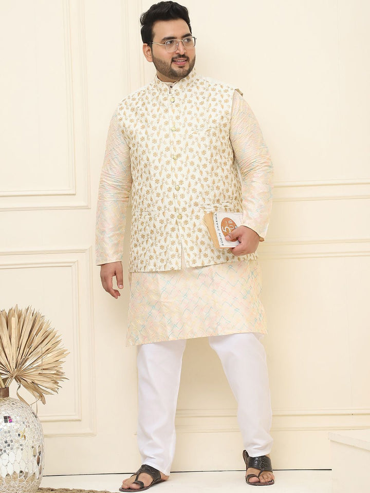 SOJANYA PLUS Men Plus Size Embroidered Mandarin Collar Nehru Jacket