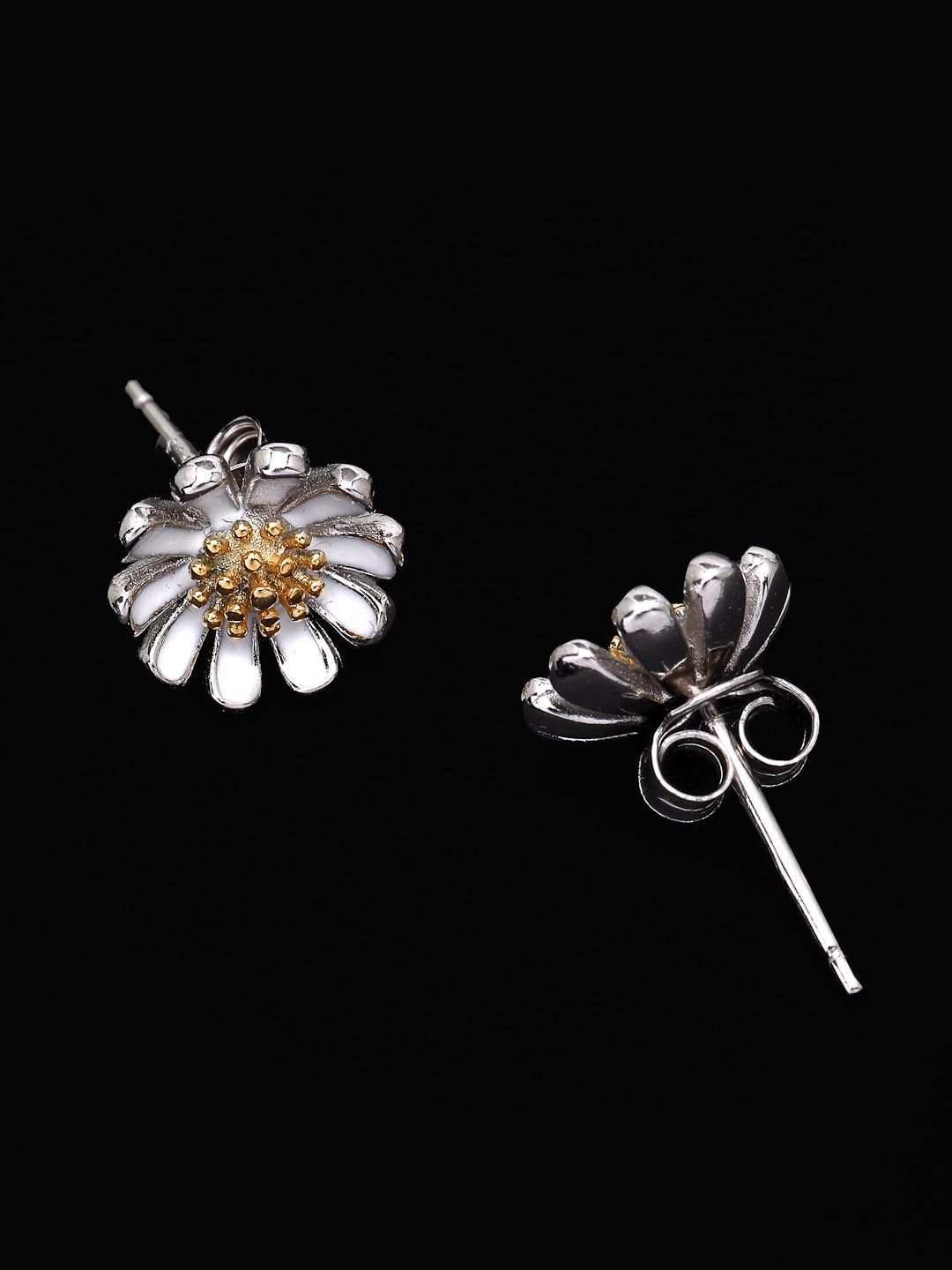 PANASH 925 Sterling Silver Rhodium & Gold-Plated Floral Studs