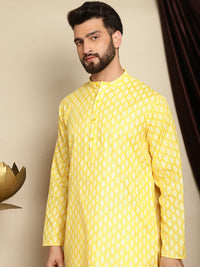 Anouk Yellow Mandarin Collar Ethnic Motifs Printed Straight Kurta with Pyjamas
