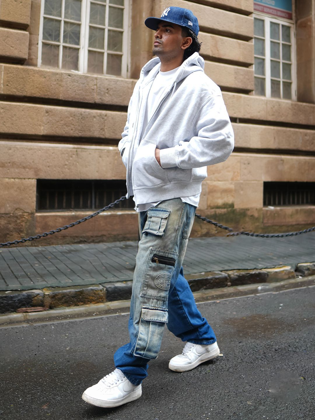 Powerlook Men Loose Baggy Fit Pure Cotton Denim Cargos