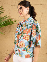 Berrylush Women Floral Printed Tie-Up Neck Georgette Top