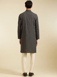 Diwas by Manyavar Striped Mandarin Collar Cotton Straight Kurta